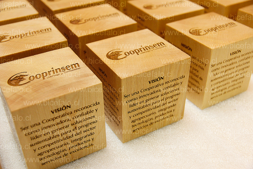 cubo de madera grabado en sus caras